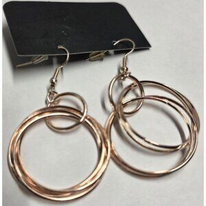 New Rose PInk Gold-Tone Circle‎ Stacked Hoop Drop Dangle Pierced Earrings Boho